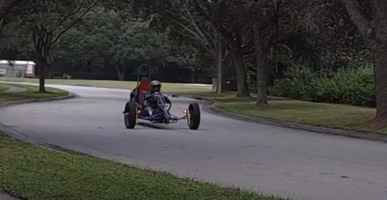 Picture from a Video of the Second Prototype Driving Down a Straightway