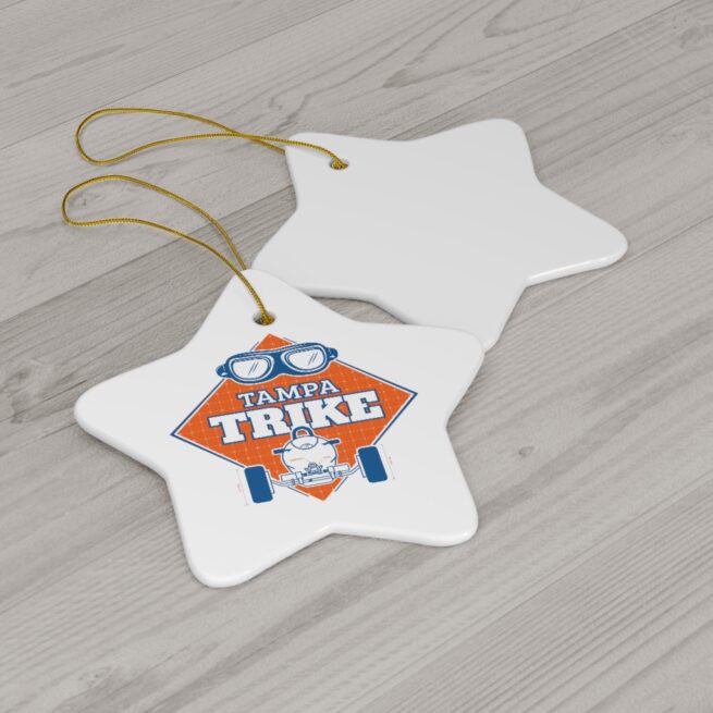 Tampa Trike Star Christmas Ornament on Table